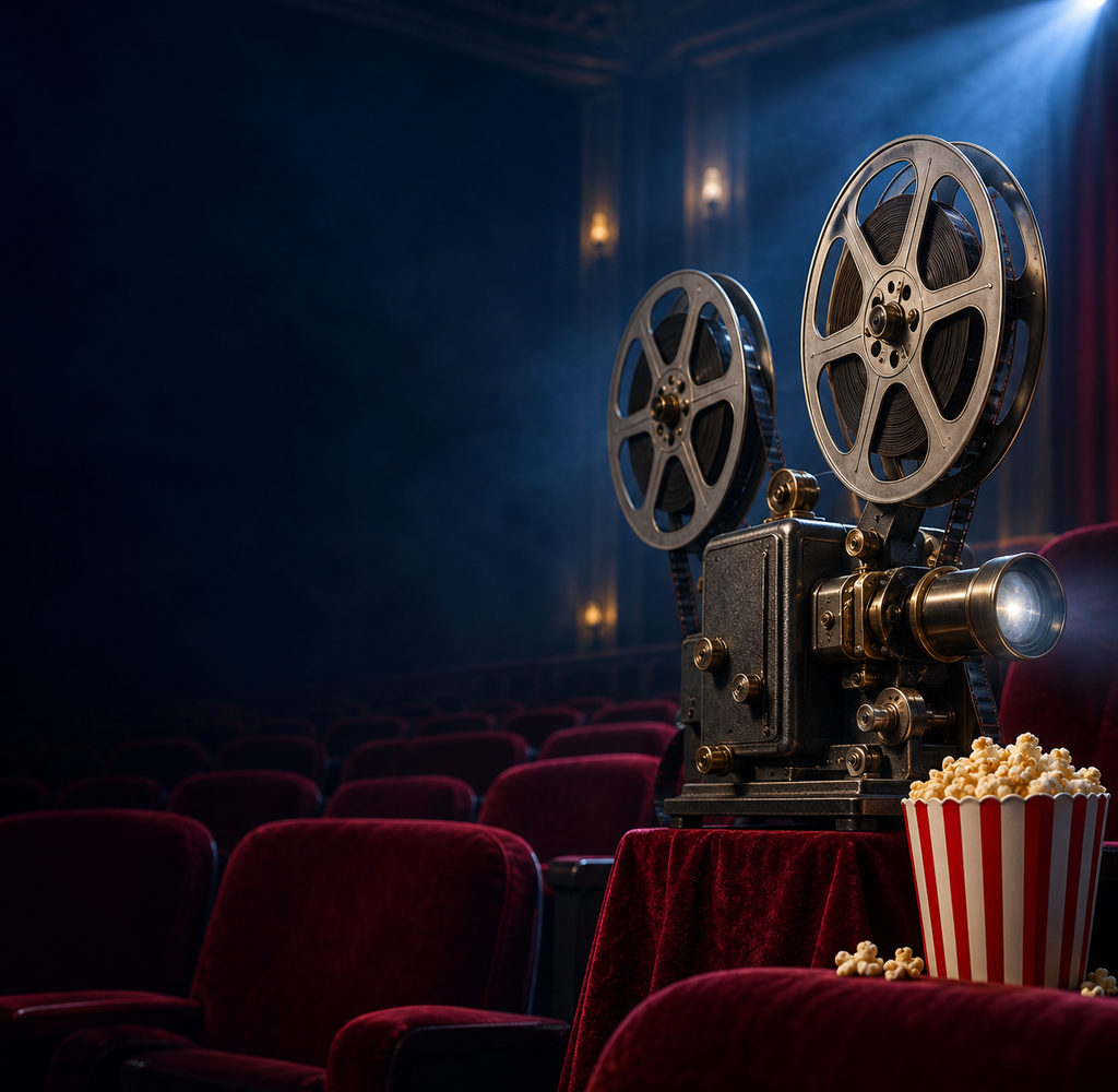 ETV cinema projector and popcorn
