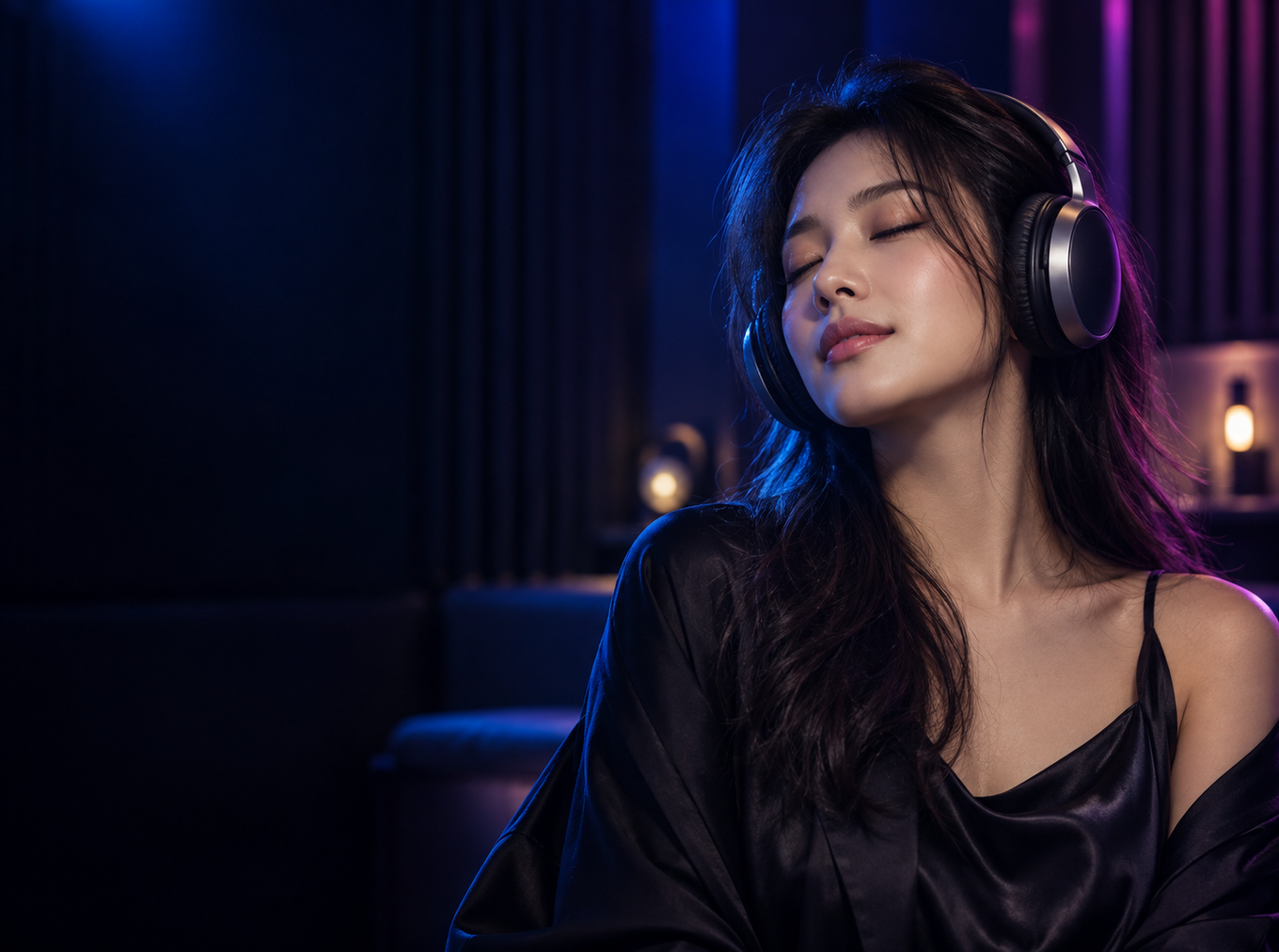 Woman listening to music with headphones